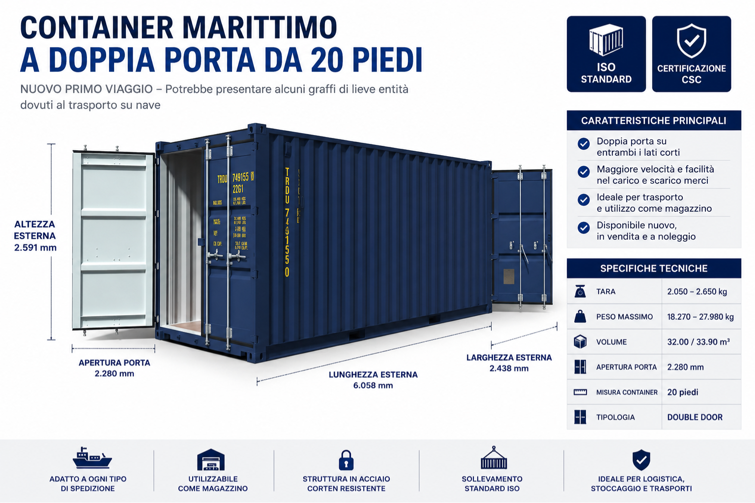 container 20 piedi doppia porta 