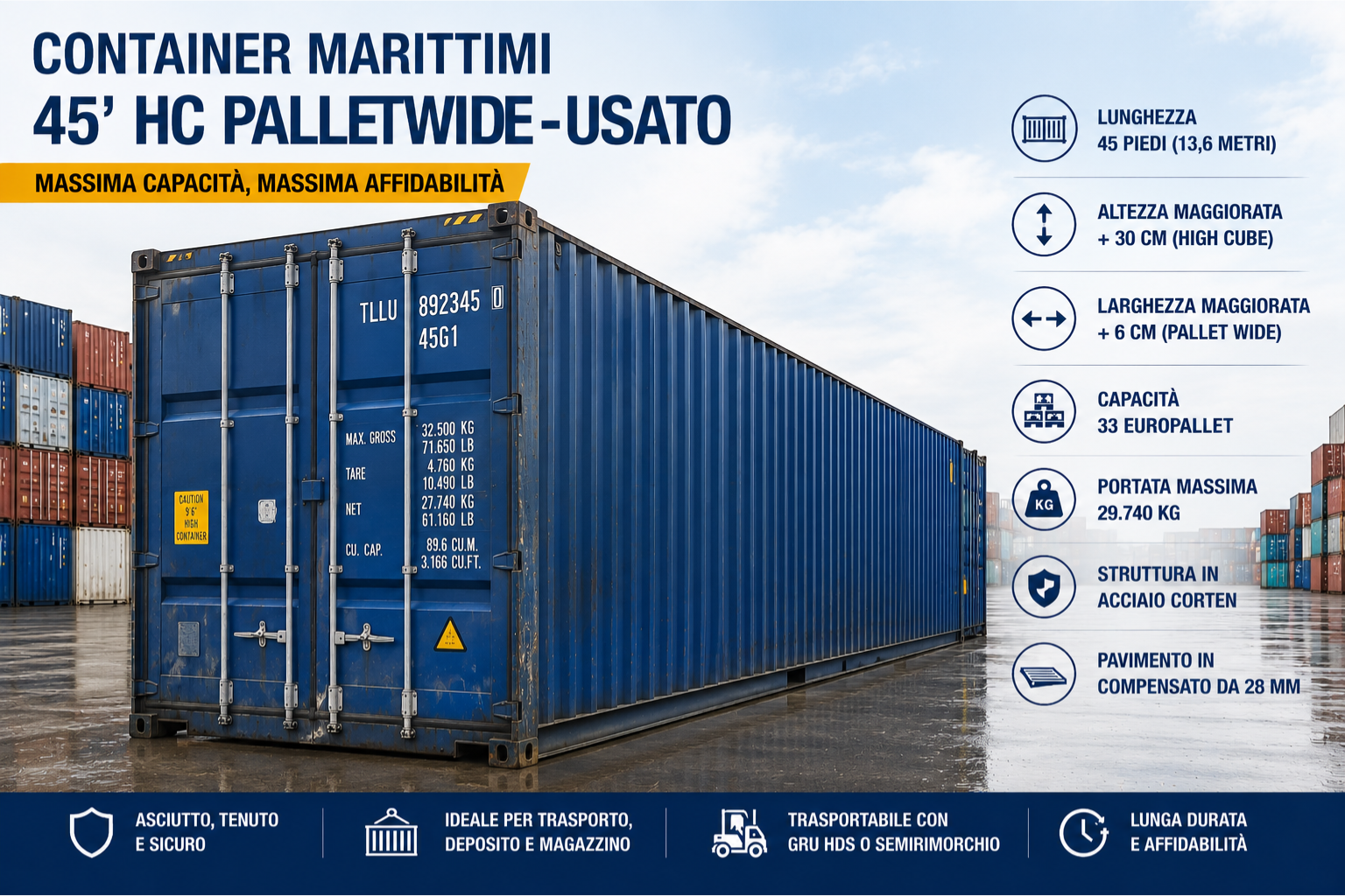 container 45 HC pallet wide usato 