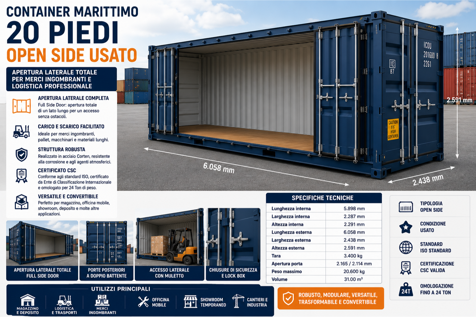 container open side Italia