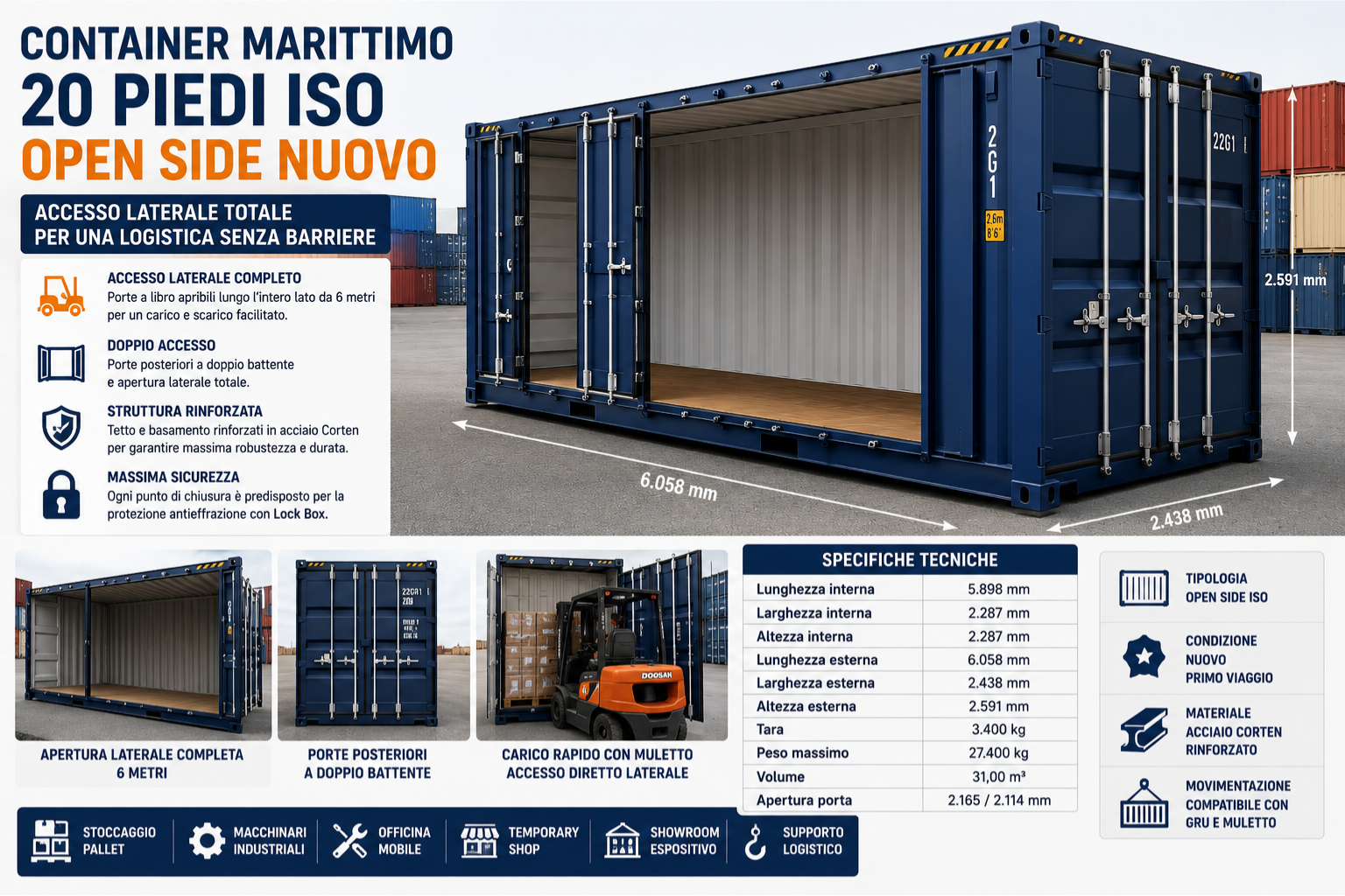 container open side Italia